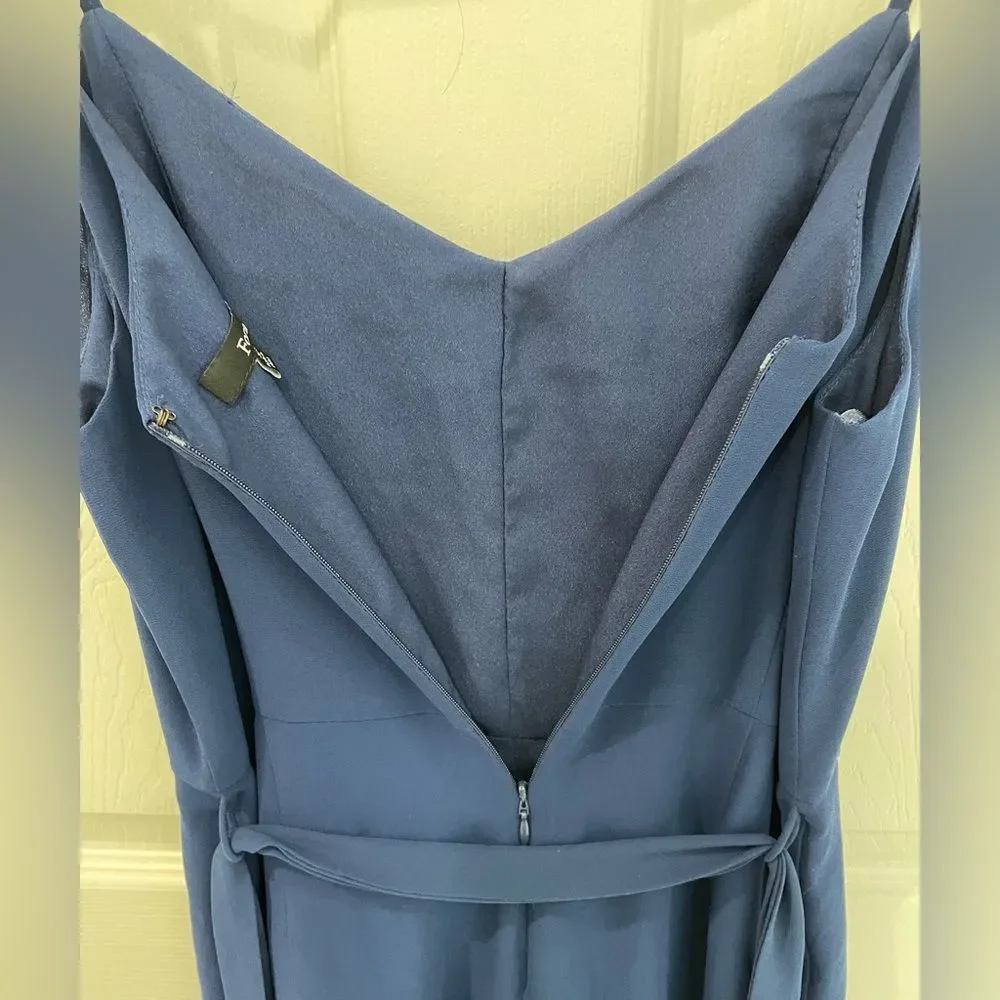 FORA Royal Navy Blue Belted Tie V Neck Romper Women’s Size S
